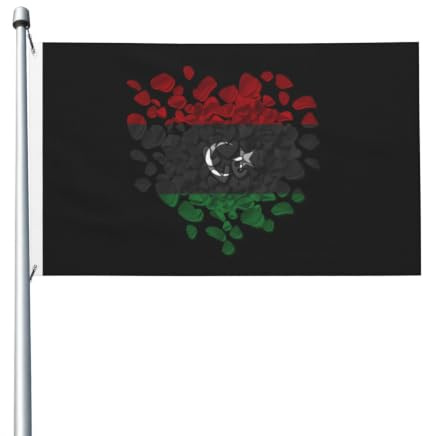 3x5 Fuß große, herzförmige Libyen-Flagge, doppelseitig bedruckt, 100% Polye