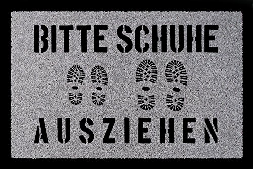 Interluxe FUSSMATTE Schmutzmatte Bitte Schuhe AUSZIEHEN 6 Spruch Flur 60x40cm Viele Farben Hellgrau