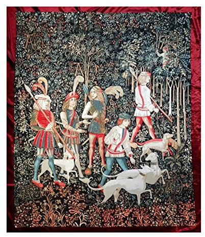 Lnxp Wandteppich aus Italy Gobelin CACCIA UNICORNO Arazzo Tapisserie JAGD 100x124 cm Wandbild Wanddeko Retro Replikate