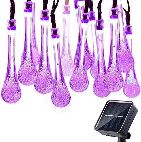 EONANT Solar String Lichter im Freien wasserdicht, 20 Fuß 30 LED Wassertropfen Solar Fee Lichter 8 Modi, Patio Garten Party Veranda Weihnachtsdekoration (Lila)