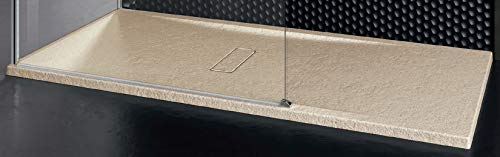 Piatto Doccia Novellini Custom Touch Dimensione 160x90 Spessore 3,5 cm Beige Metacrilato Appoggio Filo Pavimento Sagomabile Effetto Pietra Compreso Piletta Scarico e Copri Piletta