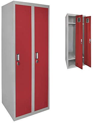 BB Sport Spind Garderobenschrank Doppelspind Metallschrank Umkleideschrank 180 x 60 x 50 cm ; Grau-Dunkelrot