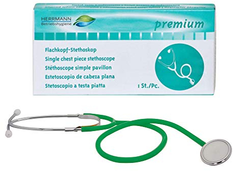 Flachkopf Stethoskop in Grün | nickelfreie Alu-Plastik-Kombination | ultraleicht & super Akustik | flexibler Y-Schlauch mit Brusstück | Ideal für Ärzte, Pflegepersonal & Privatgebrauch