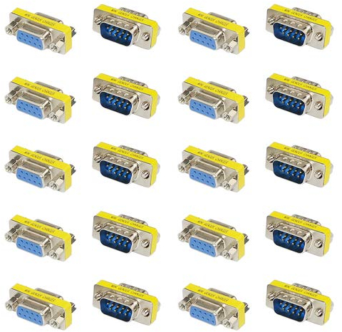 BGTXINGI 20 Stück (10 Paar) DB9 9 Pin Stecker auf Stecker Buchse RS-232 Platteneinsatz Typ Stecker Seriell zu Terminal Kabel Geschlecht Wechsler Kupplung Adapter Sortiment Kit