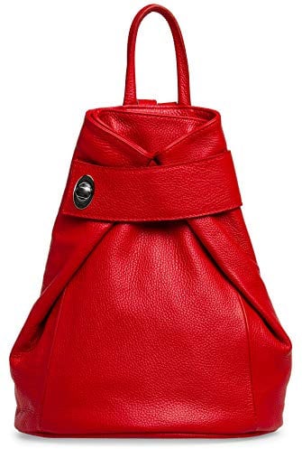 Caspar Großer Damen Leder Rucksack Eleganter City Backpack - CLASSIC LINE - Modell No.790 - Made in Italy, Farbe:rot, Größe:Groß (BxHxT ca. 29x35x13 cm)