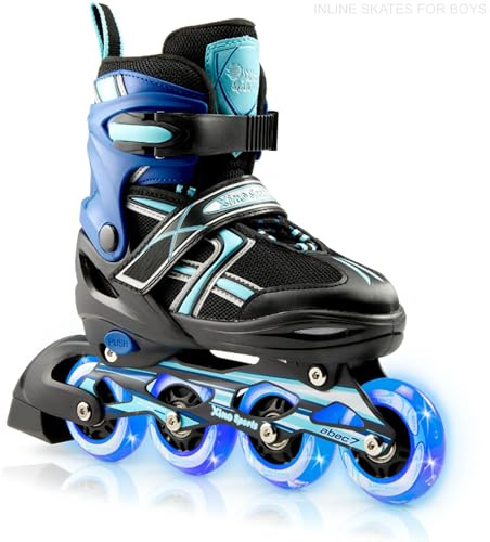 XINO SPORTS Adjustable Inline Skates for Boys and Girls, Aqua, Large 5-8