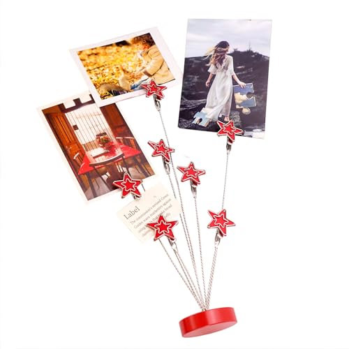 Bilderrahmen mit 8 Zweigen, Familienbaum, Kartenhalter, Foto-Clips, Schreibtischständer für Memo-Papier, Notizen, Fotos, Weihnachten, Hochzeit, Karten-Display (roter Stern)