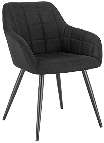 WOLTU Esszimmerstühle 1er Set, für Küche, Wohnzimmer, Schlafzimmer, Küchenstühle mit Armlehnen Metallbeinen, gepolsterte Sitzfäche aus Leinen, bis 150 kg belastbar, Schwarz