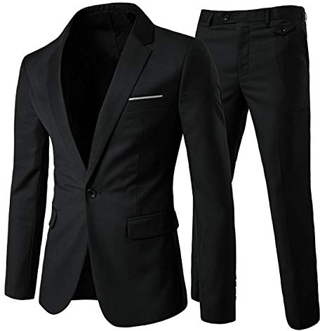 Allthemen Costume Homme Formel d'affaire de Couleur Uni à la Mode Slim Fit Deux pièces Noir XL