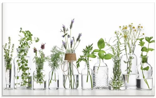 ARTLAND Spritzschutz Küchenrückwand Küche Herd Glas mit Motiv 90x55 cm Desgin Modern Kräuter Pflanzen Blumen Basilikum Lavendel Gewürze H9KE