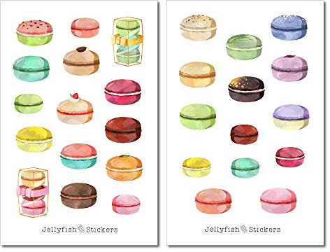 Bunte Macarons Sticker Set | Essen und Trinken Aufkleber | Journal Sticker | Planer Sticker, Sticker Café, Süßes, Paris, Gebäck, Süßigkeit