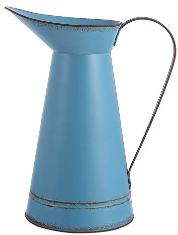 Holibanna Vintage French Flower Vase Metal Primitive Jug Rustic Pitcher with Handle for Wedding Party Farmhouse Decoration Blue 28cm