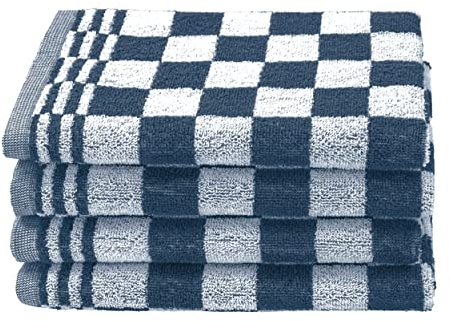 ZOLLNER Juego de 4 paños de Cocina de algodón en 50x50 cm - paños de Cocina Muy absorbentes y Resistentes - Lavables hasta 60°C - en Azul a Cuadros - Calidad hostelería - Certificado Oeko Tex