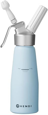 HENDI Sahnespender, Inklusive Set aus 3 Polypropylen Spritztüllen und Reinigungsbürste, Sahne-Mousses-Desserts-kalten Schäumen, Sahnesyphon, 0,5L, ø80x(H)260mm, Aluminium, Pastellblau