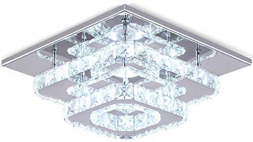 Kristall LED Deckenleuchte Kristalllampe K9 Edelstahl Moderne Unterputzleuchte Quadratische Glanz Deckenleuchte für Esszimmer Wohnzimmer Schlafzimmer (Kaltes Weiß)