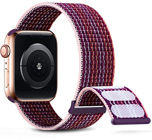 DigiHero Sport Nylon Straps Compatible with Apple Watch Straps 38mm 40mm 41mm 42mm 44mm 45mm, Adjustable Breathable Women Men Braided Strap Compatible for iWatch Series 8/7/6/5/4/3/2/1/SE Elderberry B