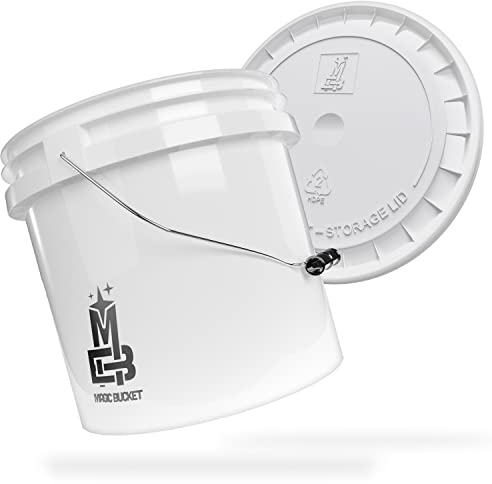 MAGIC BUCKET | Wascheimer Set für Auto Handwäsche Weiß mit passendem Eimer Deckel | 3,5 US GALLONEN ca. 13 Liter | kompatibel mit Grit Guard, Detail Guardz Dirt Lock, Chemical Guys Dirt Trap