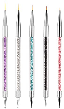 Hanyousheng 5 Pièces Pinceau Nail Art Ongles, Pinceaux en Détail à Ongles, Double Embouts Ongles Stylos Adapté pour le Dessin au Trait, La Peinture et le Pointillé
