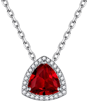 ChicSilver Silber Kette mit Granat Gebursstein Damen Mädchen Triangel Kette mit Zirkonia partnerkette freundschaftskette silber kette mit Geschenkebox für Freundin Ehefrau