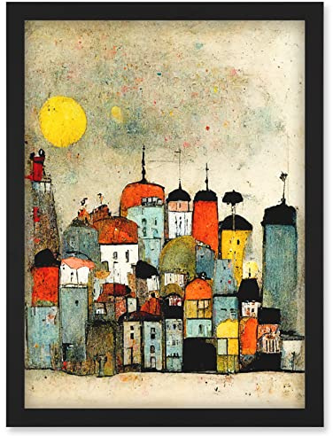Doppelganger33 LTD Mid Day Sun Town Skyline Artwork Framed Wall Art Print A4