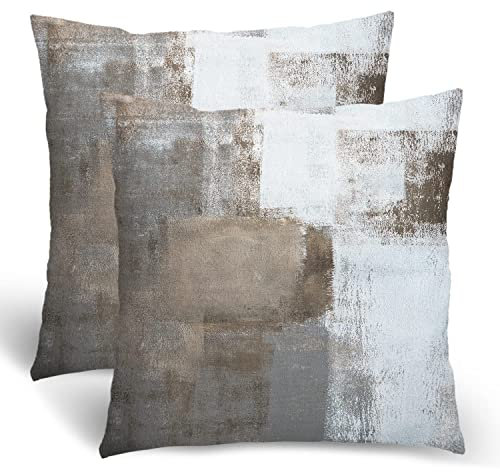 Braun-graue Kissenbezüge, Taupe, moderne abstrakte Kunstmalerei, Wurfkissen für Couch, grau-weiß, Kissenbezüge, 50,8 x 50,8 cm, 2 Stück, quadratisch, Geschenk für Couch, Sofa