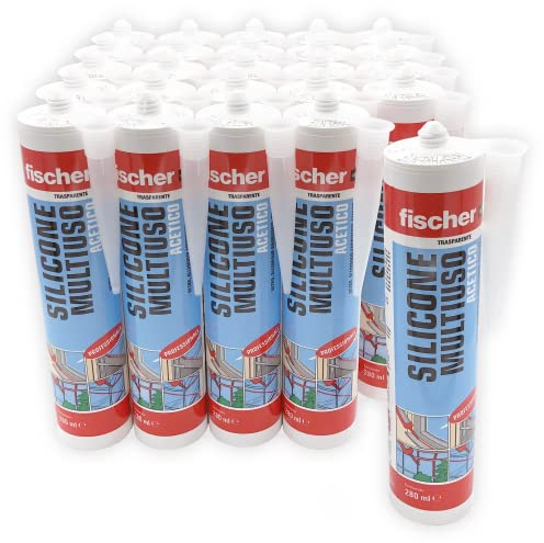 Fischer 25 pezzi Silicone Acetico Multiuso SAM 280 ml, Trasparente, per Applicazioni in Ambienti Interni ed Esterni