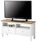 hagge home TV Schrank Holz 110x40 TV Board Holz Fernsehtisch Massivholz TV Lowboard Wohnzimmer Fernsehschrank TV Bank TV Tisch TV Kommode Weiss TV Table Sideboard Kleiner Fernseher Tisch Weiß Braun