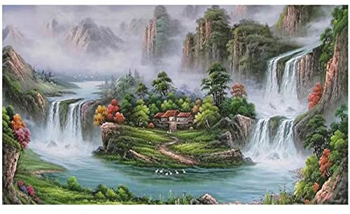 Diamond Painting Diamant Bilder full Berg und Fluss Hütte 5D DIY Diamant Malerei Kinder Erwachsene Mosaik Strass Basteln Dekoration für Wohnzimmer oder Schlafzimmer Wall Décor 80x120cm/32x48inch