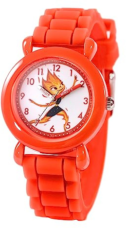 Disney Elemental Time Teacher Analoge Quarz-Armbanduhr für Kinder, Rot, Rot, Band