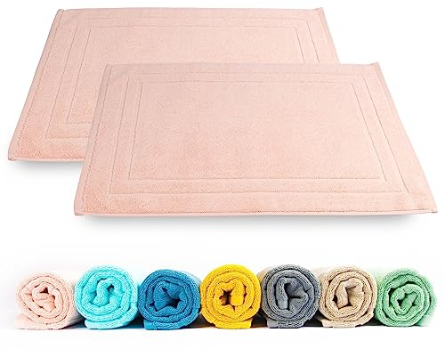 Rinsl Badvorleger Set 2 TLG. | 100% Baumwolle Frottee Duschvorleger 50x70 cm | Badezimmermatte 700 g/m² | Schnelltrocknend Saugfähig Waschbar Rosa (Rose Quartz)