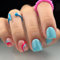 24 Stück Nägel Zum Aufkleben Eckig Kurz, French Tips Blau Rot Press on Nails Glänzend Full Cover Kunstnägel mit Welligkeit Designs, Square Natürlich Acryl Künstliche Fingernägel für Frauen und Mädchen