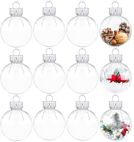 gaoduanluoluo 12 Stück Weihnachtskugeln Kunststoff, Durchsichtige Weihnachtskugeln zum Befüllen, DIY Christbaumkugeln Christbaumschmuck Weihnachten Basteln Deko (8cm x 12pcs)