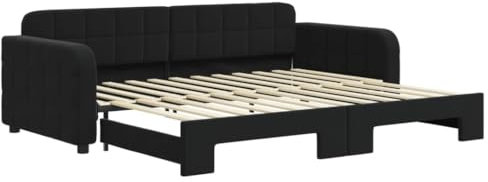 vidaXL Tagesbett, Ausziehbar Schlafsofa mit Lattenrost, Bettsofa Gästebett für Schlafzimmer Wohnzimmer, Sofa Bett Ausziehbett, Schwarz 90x200 cm Samt