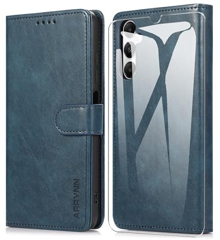 ARRYNN Cover per Samsung Galaxy A15 4G / 5G con Vetro temperato,Portafoglio in Pelle Custodia a Libro Supporto Magnetica Portafoglio Per Samsung Galaxy A15 4G / 5G - Blu