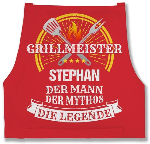Schürze - Grillschürze Herren Männer - Grillmeister Mythos Die Legende mit Name I Vatertag I Geburtstag I Lustig Geschenk Witzig Grillen - 85x69 - Rot - geschenke für grillfans grillzubehör