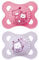 MAM Original Succhietto 2-6 Mesi (Set da 2), Ciuccio MAM 2-6 mesi con tettarella ortodontica in silicone, Kit da 2 accessori neonato con pratico porta ciuccio sterilizzatore, Rosa/Lilla
