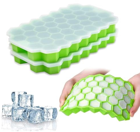 YHT 2 Pack Ice Cube Trays with Lids,2 Pcs Food Grade Silicone Diamond Shape Ice Cube Tray with Removable Lid,Each Makes 37 Grid Flexible Ice Cube Molds for Chilled Drinks,Whiskey,Cocktail(Green)
