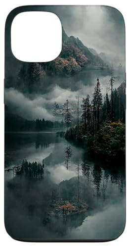 Landschaft mit Bergen, Waldsee und Nebel Hülle für iPhone 13