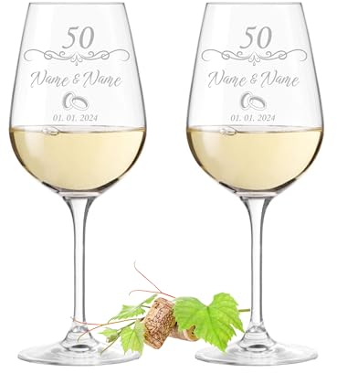 Leonardo TIVOLI Weingläser mit Gravur - Goldene Hochzeit | personalisiert mit Name & Jahrgang | Geschenke für Frau & Mann | 50 jähriges Jubiläum | Hochzeitstag | Jahrestag