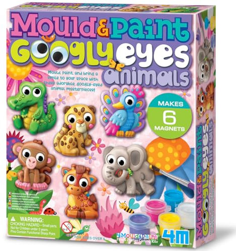 4M Mould & Paint Googly Eyes Animals, Arts and Crafts Kit to Cast, Create and Paint 6 Fridge Magnets or Badges, for Boys and Girls Ages 5-12 Years