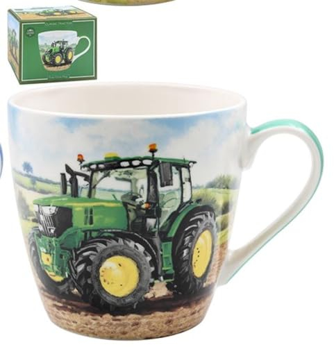 The Leonardo Collection - Tractor Design (Green, Yellow Wheels) Fine China Breakfast Mug