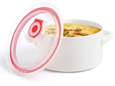NUTRIUPS Tasse à soupe lavable au micro-ondes avec couvercle, petit bol à soupe en céramique mate avec poignées, bol à soupe blanc à l'oignon français (blanc, 12,7 cm)