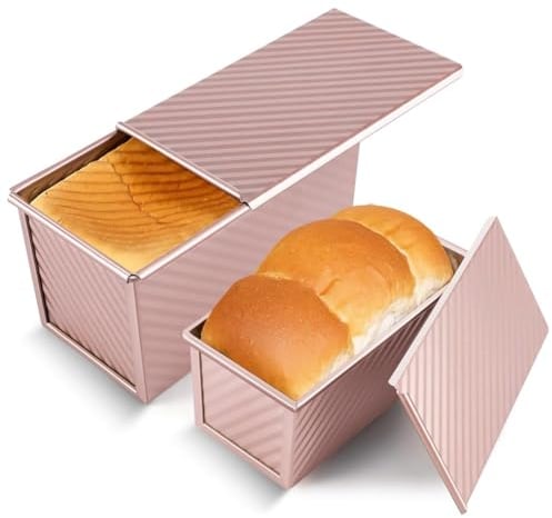 2 Pack Pullman Loaf Pan with Lid, Non-Stick Sandwich Bread Bin Tin, 1lb/0.5lb Capacity, Bread Toast Box Pan for Baking