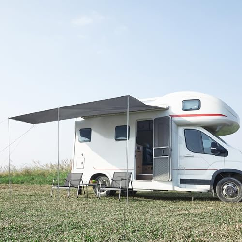 pro.tec Toldo para Caravana con Postes Bolsa de Transporte Lona para Camping Material Resistente e Impermeable Protección UV Poliéster Acero 400 x 240 x 235 cm - Gris