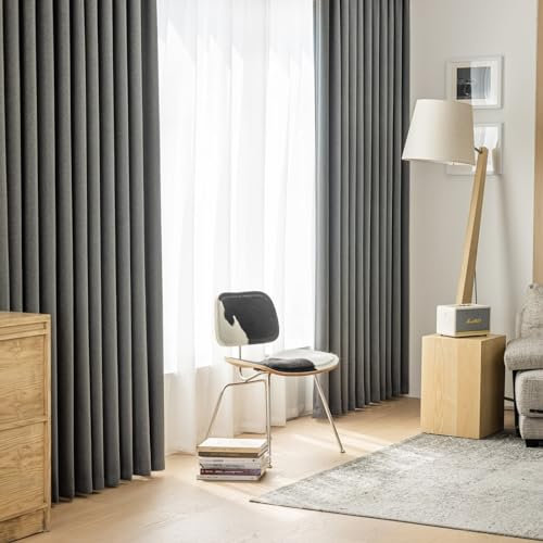 Whoiy Vorhänge Dunkelgrau Blickdichter Jacquard Chenille mit Ösen 229 cm Lang, Einfarbig Schlafzimmer Curtains Gardienen Moderne für Wohnzimmer 2 Stück, H 229 x B 137 cm
