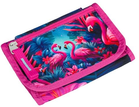 Baagl Brustbeutel Kinder - Geldbörse für Mädchen - Geldbeutel, Mini Portemonnaie, Kleingeld Münzbörse (Flamingos)
