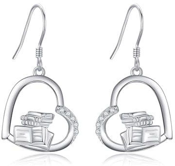 Buch Ohrringe 925er Sterlingsilber Herz Buch Ohrhänger Lese Schmuck Geschenke für Frauen Mädchen Leseliebhaber Lehrer