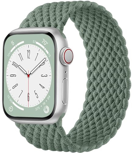 Maledan Tressé Bracelets Compatible avec Apple Watch Bracelet 40mm 41mm 38mm pour Femme Homme, Bracelet élastique réglable de Sport pour iWatch SE Series 9 8 7 6 5 4 3 2 1 Ultra, Vert