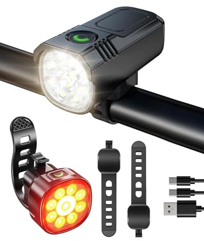 Bike Lights Front and Back 9 LED Bike Lights featuring IP65 waterproofing rechargeable set for prolonged use lightweight 8-hour running time bicycle lights perfect for road and mountain night riding