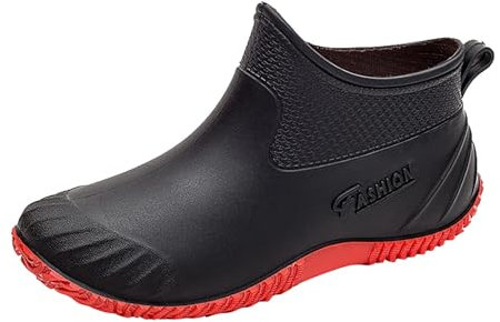 Stivali da pioggia da donna impermeabili | stivali di gomma da donna con suola antiscivolo, scarpe da giardino leggere per attività all'aria aperta, stivaletti bassi alla moda, comodi, Nero , 36 EU